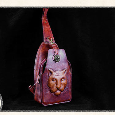 Men's Handmade Vegetable Tanned Leather Lion Head Shoulder Bags  -  GeraldBlack.com