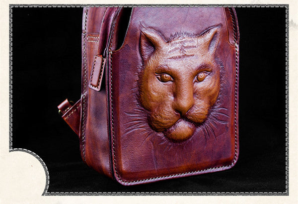 Men's Handmade Vegetable Tanned Leather Lion Head Shoulder Bags  -  GeraldBlack.com