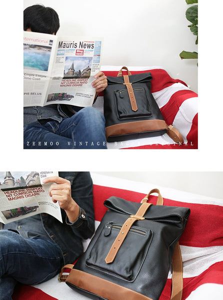 Men's Handmade Vintage Genuine Leather Large Capacity Backpacks  -  GeraldBlack.com