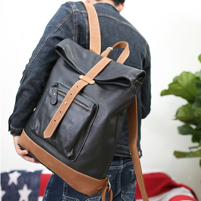 Men's Handmade Vintage Genuine Leather Large Capacity Backpacks  -  GeraldBlack.com