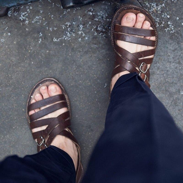 Men's Handmade Vintage Weave Buckle Strap Gladiator Sandals for Summer  -  GeraldBlack.com
