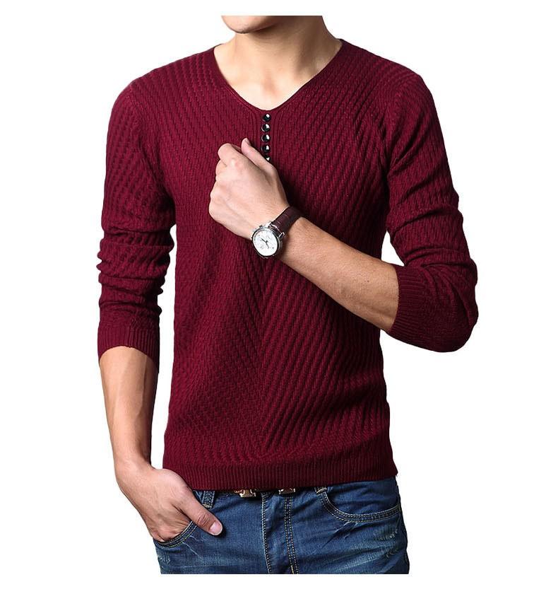 Men's Henley Neck Pullover Cashmere Knitted Christmas Sweater for Winter  -  GeraldBlack.com