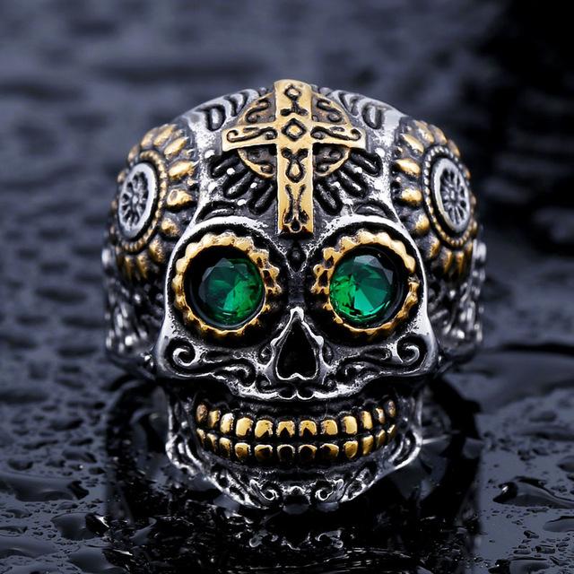 Men's High Quality Cool Gothic Stainless Steel Skull Carving Biker Ring  -  GeraldBlack.com