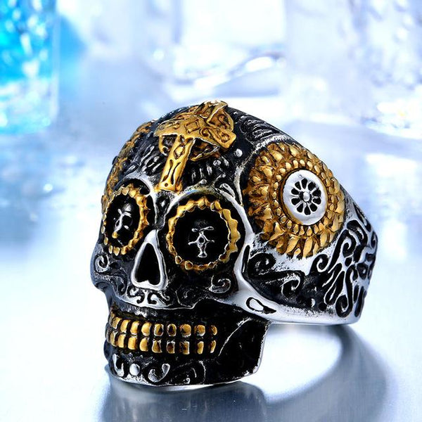 Men's High Quality Cool Gothic Stainless Steel Skull Carving Biker Ring - SolaceConnect.com
