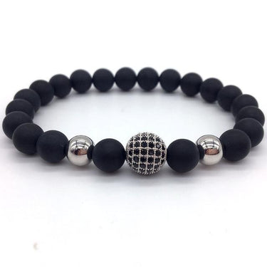 Men's High Quality Natural Stone Beads Black CZ Ball Charm Bracelets - SolaceConnect.com