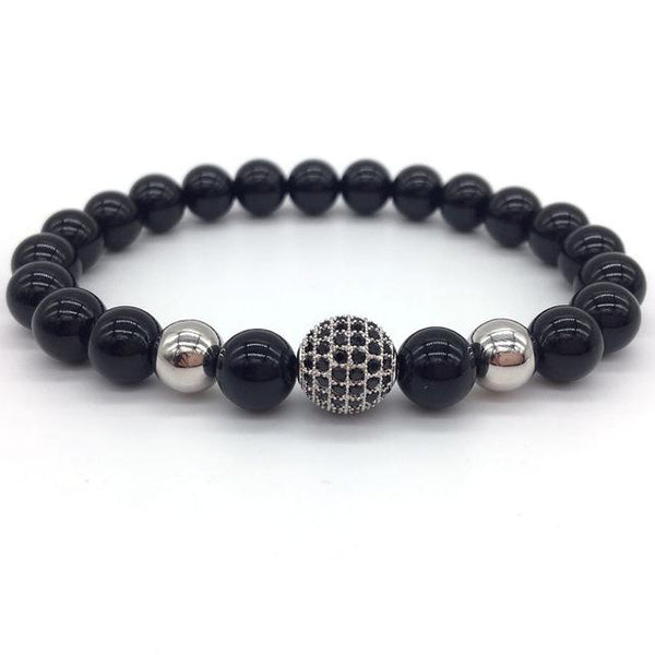 Men's High Quality Natural Stone Beads Black CZ Ball Charm Bracelets - SolaceConnect.com