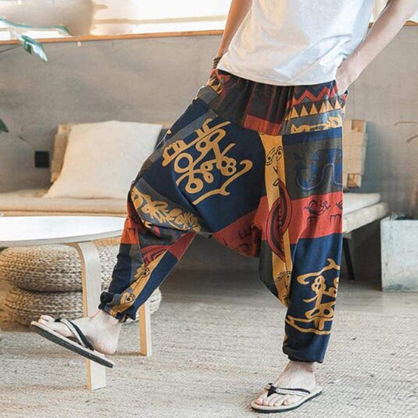 Men's Hip Hop Aladdin Hmong Baggy Cotton Linen Wide Leg Harem Pants - SolaceConnect.com