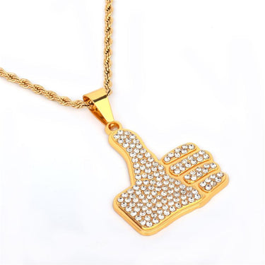 Men's Hip-Hop Personality Thumbs Iced Rhinestone Charm Pendant Necklace - SolaceConnect.com