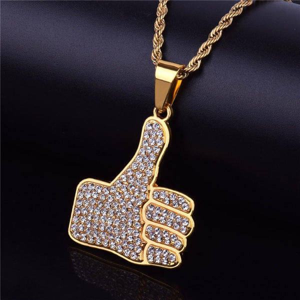 Men's Hip-Hop Personality Thumbs Iced Rhinestone Charm Pendant Necklace - SolaceConnect.com