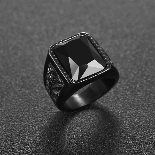 Men's Hiphop Stainless Steel Red Black Stone Ring Rock Fashion Jewelry - SolaceConnect.com