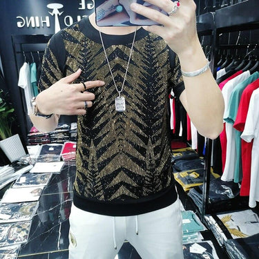 Men's Hot Drill Sequin Breathable Personalized T-shirt Social Club Outfit - SolaceConnect.com