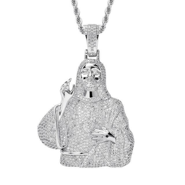 Men's Iced Out 2 Colors Cz Stone Jesus Pendant Necklace with Chain - SolaceConnect.com