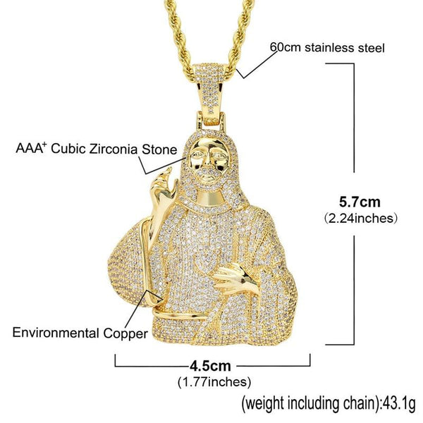 Men's Iced Out 2 Colors Cz Stone Jesus Pendant Necklace with Chain - SolaceConnect.com