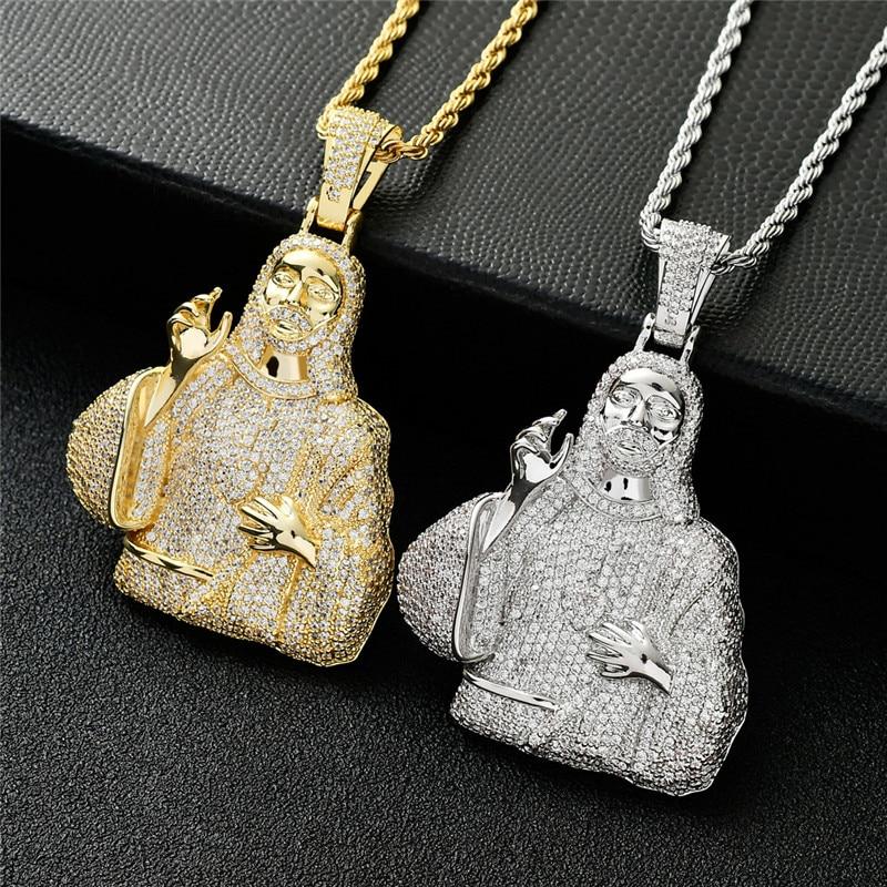 Men's Iced Out 2 Colors Cz Stone Jesus Pendant Necklace with Chain  -  GeraldBlack.com