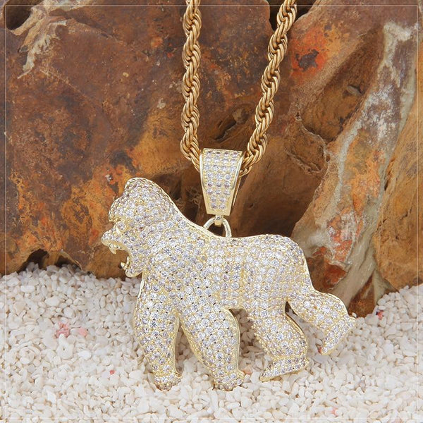 Men's Iced Out Animal Gorilla 3 Colors Zircon Pendant Necklace with Chain - SolaceConnect.com