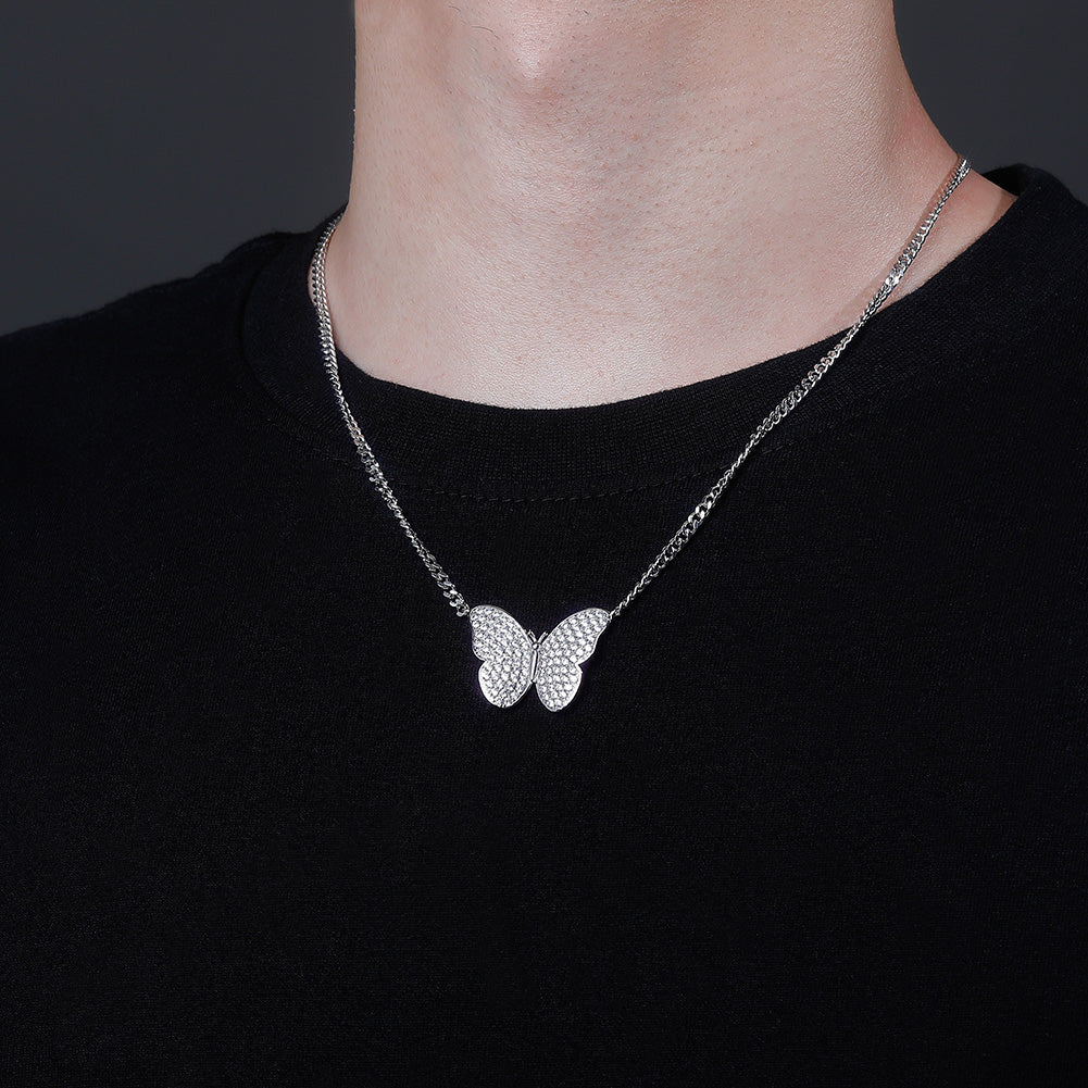 Men's Iced Out Cubic Zirconia Butterfly Pendant With Cuban Chain  -  GeraldBlack.com