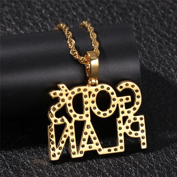Men's Iced Out Letters Zircon Charms Pendant God's Plan Fashion Necklace - SolaceConnect.com