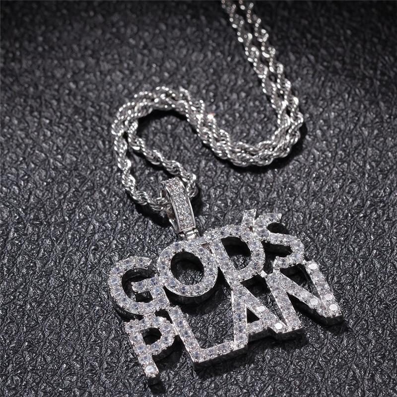 Men's Iced Out Letters Zircon Charms Pendant God's Plan Fashion Necklace  -  GeraldBlack.com