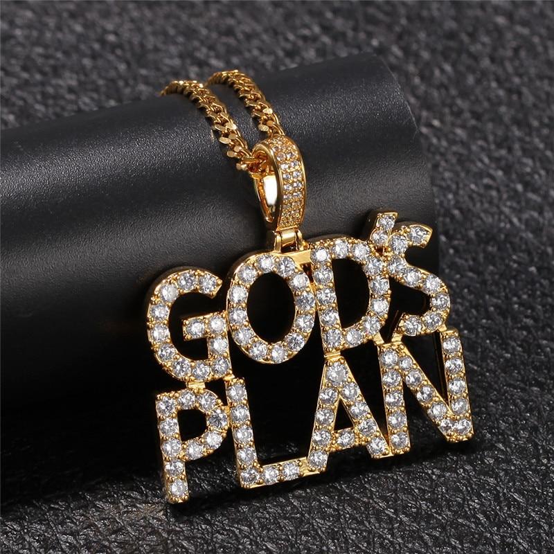 Men's Iced Out Letters Zircon Charms Pendant God's Plan Fashion Necklace  -  GeraldBlack.com
