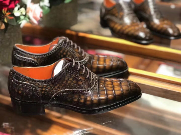 Men's Italian Crocodile Skin Pattern Business Casual Oxford Dress Shoes  -  GeraldBlack.com