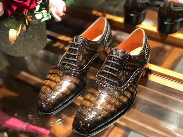 Men's Italian Crocodile Skin Pattern Business Casual Oxford Dress Shoe GeraldBlack.com Men's Italian Crocodile Skin Pattern Business Casual Oxford Dress Shoe GeraldBlack.com