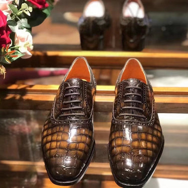 Men's Italian Crocodile Skin Pattern Business Casual Oxford Dress Shoes  -  GeraldBlack.com