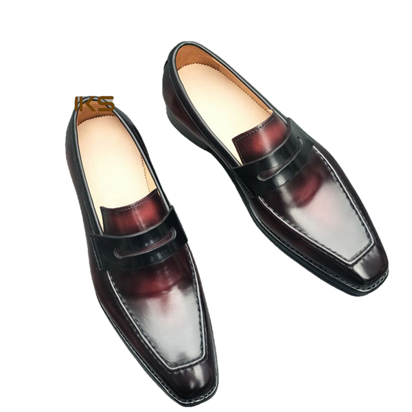 Men's Italian Handmade Slip On Welted Calf skin Penny Loafer Shoes  -  GeraldBlack.com