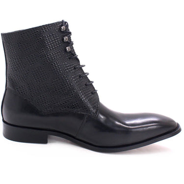 Men's Italian Leather Lace Up Pointed Toe Snake Print High Ankle Boots  -  GeraldBlack.com