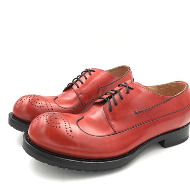 Men's Italian Red Calf Leather Round Toe Wing Tip Laceup Oxford Dress Shoes  -  GeraldBlack.com