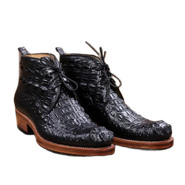 Men's Italian Style Crocodile Skin Pattern Welted Laceup Ankle Boots  -  GeraldBlack.com