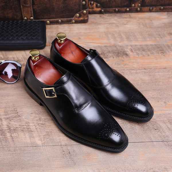 Men's Italian Vintage Handmade Genuine Leather Buckle Strap Dress Shoes  -  GeraldBlack.com