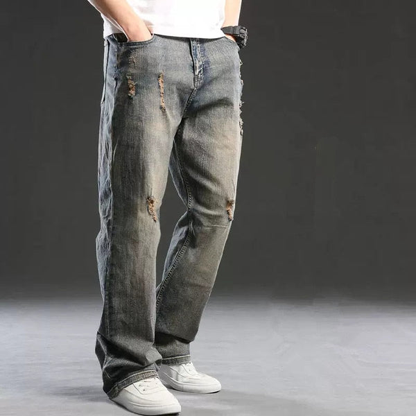 Men's Jeans Plus Size 44 Hole Denim Pants Fashion Loose Straight Ripped Trousers Jean Bottoms Clothing  -  GeraldBlack.com