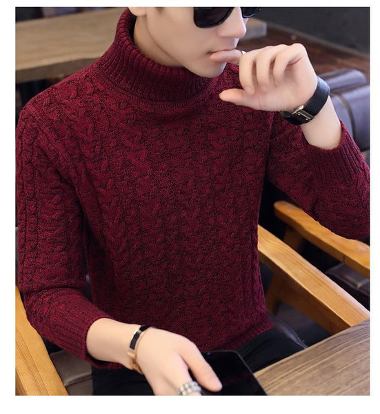 Men's Knitted Slim High Neck Pullover Turtleneck Sweater for Winter - SolaceConnect.com