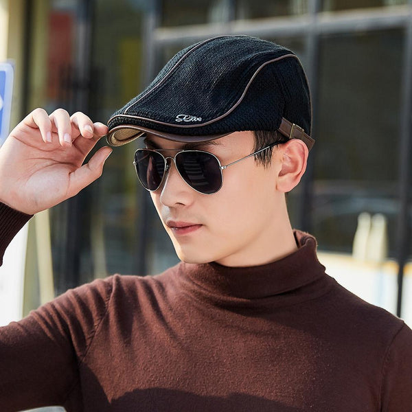 Men's Knitted Wool Cotton Winter Warm Duckbill Visor Flat Caps Hats - SolaceConnect.com