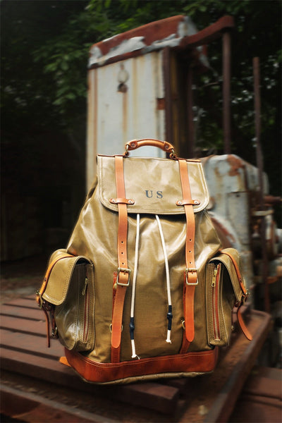 Men's Large Capacity Canvas Leather Waterproof Travel Backpack  -  GeraldBlack.com