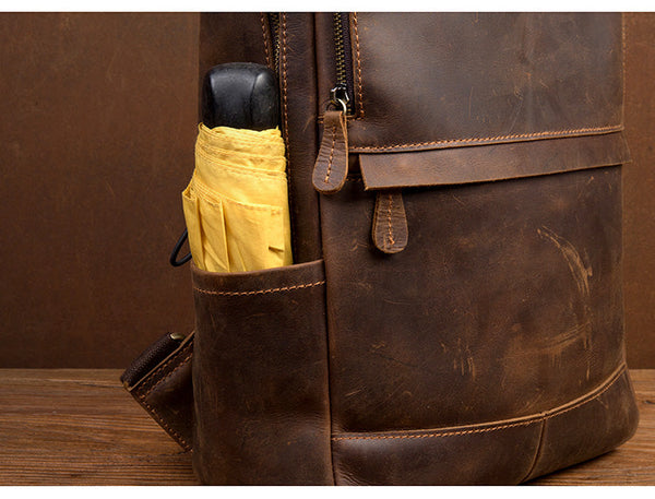 Men's Large Capacity Handmade Crazy Horse Leather Travel Backpacks  -  GeraldBlack.com