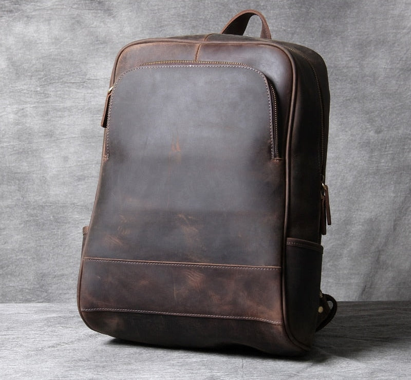 black leather computer backpack mens CROSSGEAR Full-Grain Genuine Laptop Backpack, Slim Lightweight for Men, Charging Port, Fits 15.6 Laptop, Water Resistant, Business Backpack for Work Office Casual, : Electronics all of which are hand bonded to make your backpack more comfortable Black Leather Backpack For College