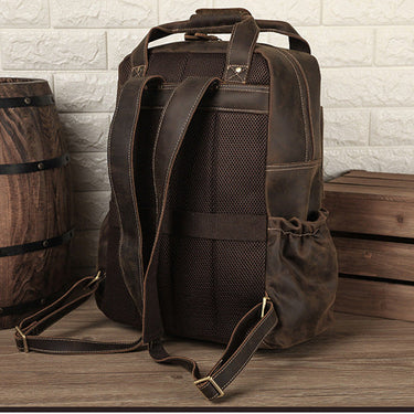 Men's Large Capacity Vintage Handmade Genuine Leather Laptop Backpack  -  GeraldBlack.com