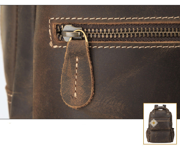 Men's Large Capacity Vintage Handmade Genuine Leather Laptop Backpack  -  GeraldBlack.com