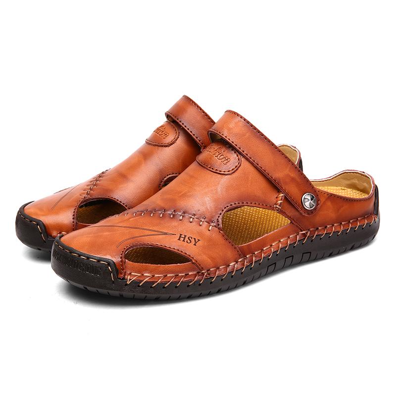 Men's Leather Classic Roman Outdoor Beach Rubber Flip Sandals - SolaceConnect.com