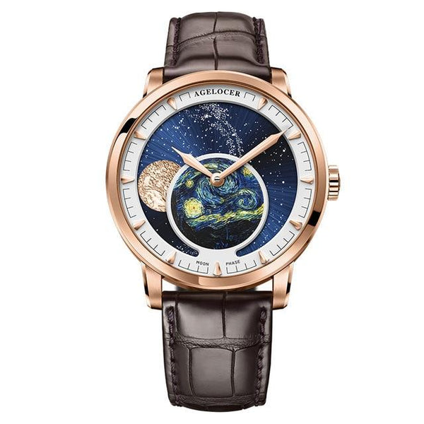 Men's Leather Real Moon Phase Sapphire Automatic Mechanical Wristwatch - SolaceConnect.com