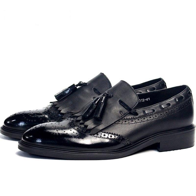 Men's Leather Slip On Tassels Wing Tip Vintage Shoes for Business  -  GeraldBlack.com