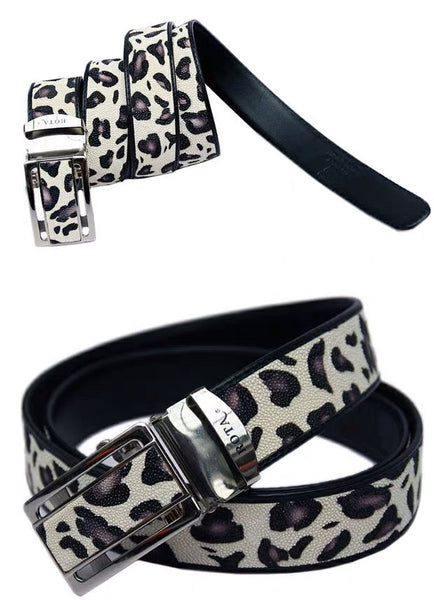 Men's Leopard Printed Designer Authentic Real Stingray Skin Waist Belt  -  GeraldBlack.com