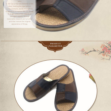 Men's Linen Sheepskin Leather Home Slippers for Indoor and Bedroom Use - SolaceConnect.com