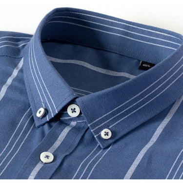 Men's Long Sleeve Casual Contrast Striped Oxford Shirt with Embroidered Logo  -  GeraldBlack.com