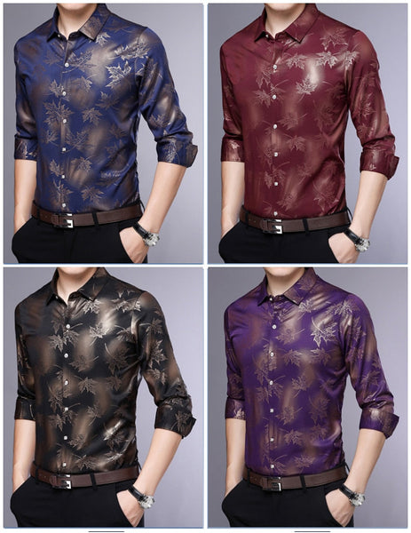 Men's Long Sleeve Maple Leaf Designer Shirts Slim Fit Vintage Fashions Shirt Dress Jersey Casual  -  GeraldBlack.com