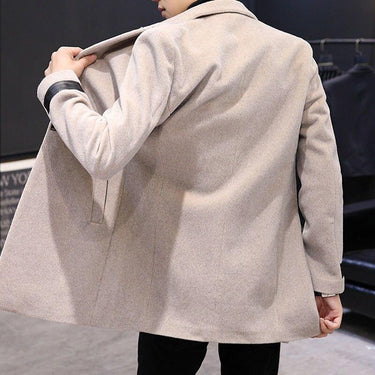 Men's Long Slim Woolen British Style Thick Windbreaker for Autumn and Winter  -  GeraldBlack.com