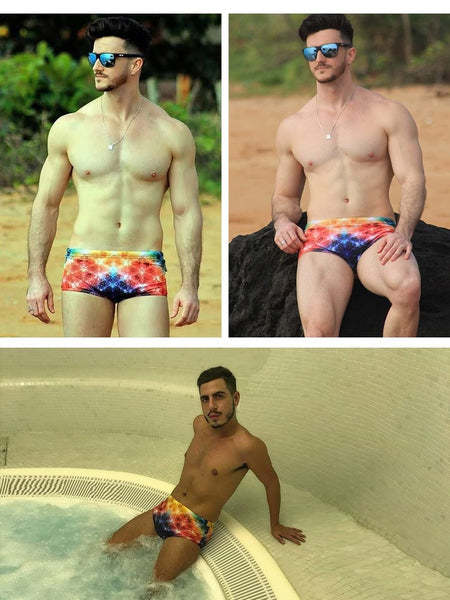 Men's Low Swim Boxer Briefs Board Beach Trunks Swimsuits with 3D Print - SolaceConnect.com