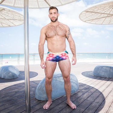 Men's Low Swim Boxer Briefs Board Beach Trunks Swimsuits with 3D Print - SolaceConnect.com
