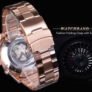 Men's Luminous Hands Skeleton Stainless Steel Band Waterproof Watch  -  GeraldBlack.com
